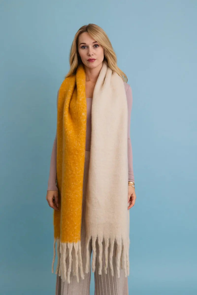Cozy Solid Two Tone Tassel Scarf Leto Collection