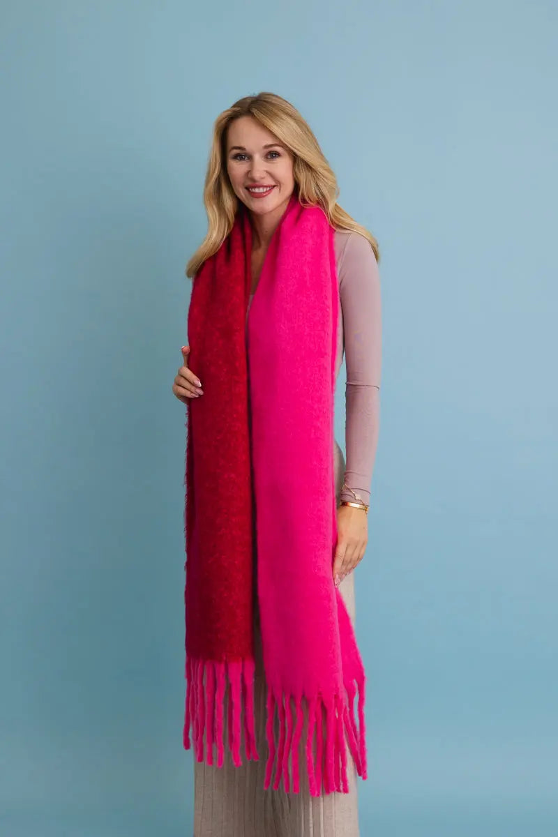 Cozy Solid Two Tone Tassel Scarf Leto Collection