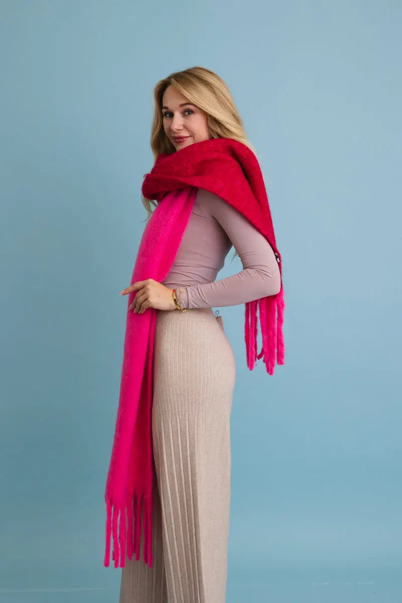 Cozy Solid Two Tone Tassel Scarf Leto Collection