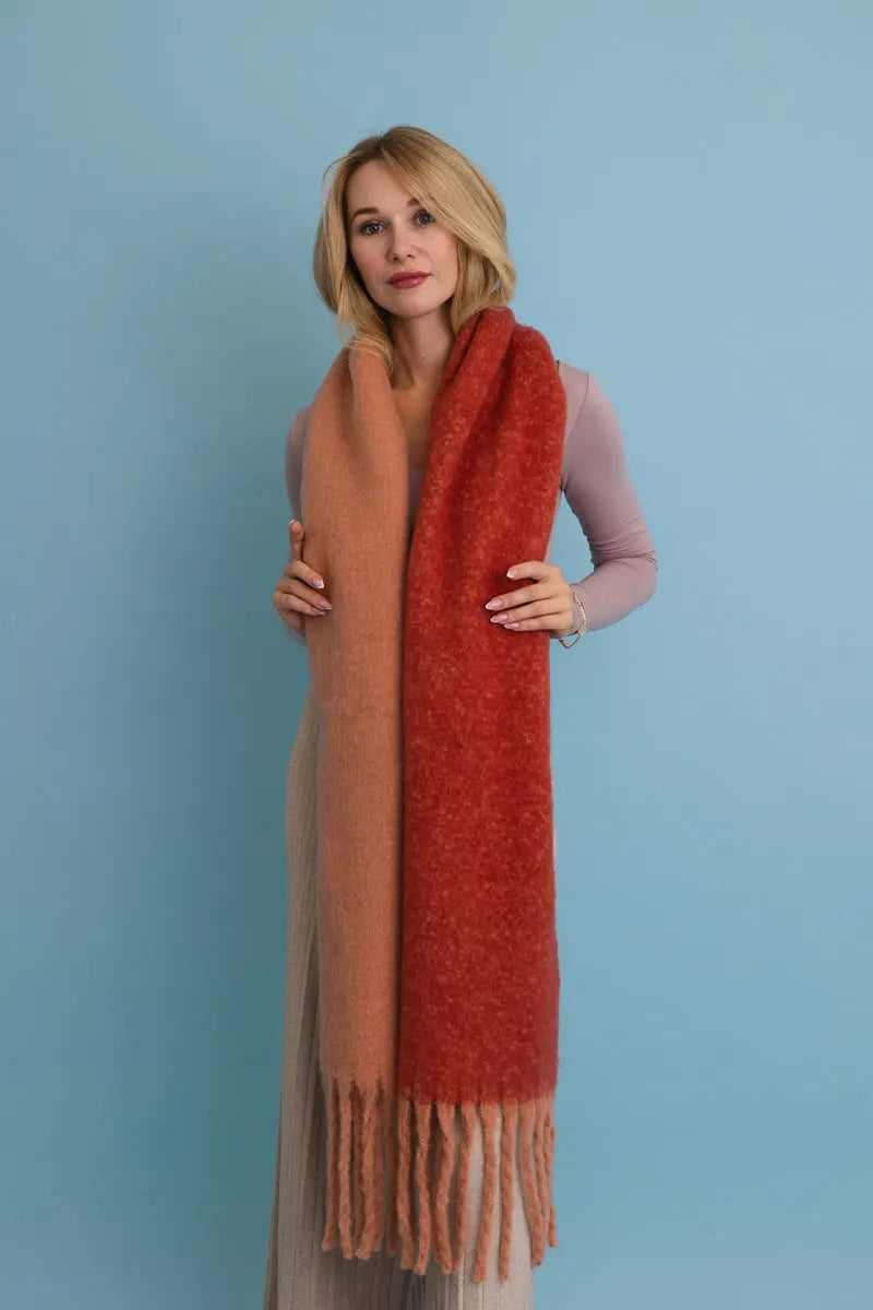 Cozy Solid Two Tone Tassel Scarf Leto Collection