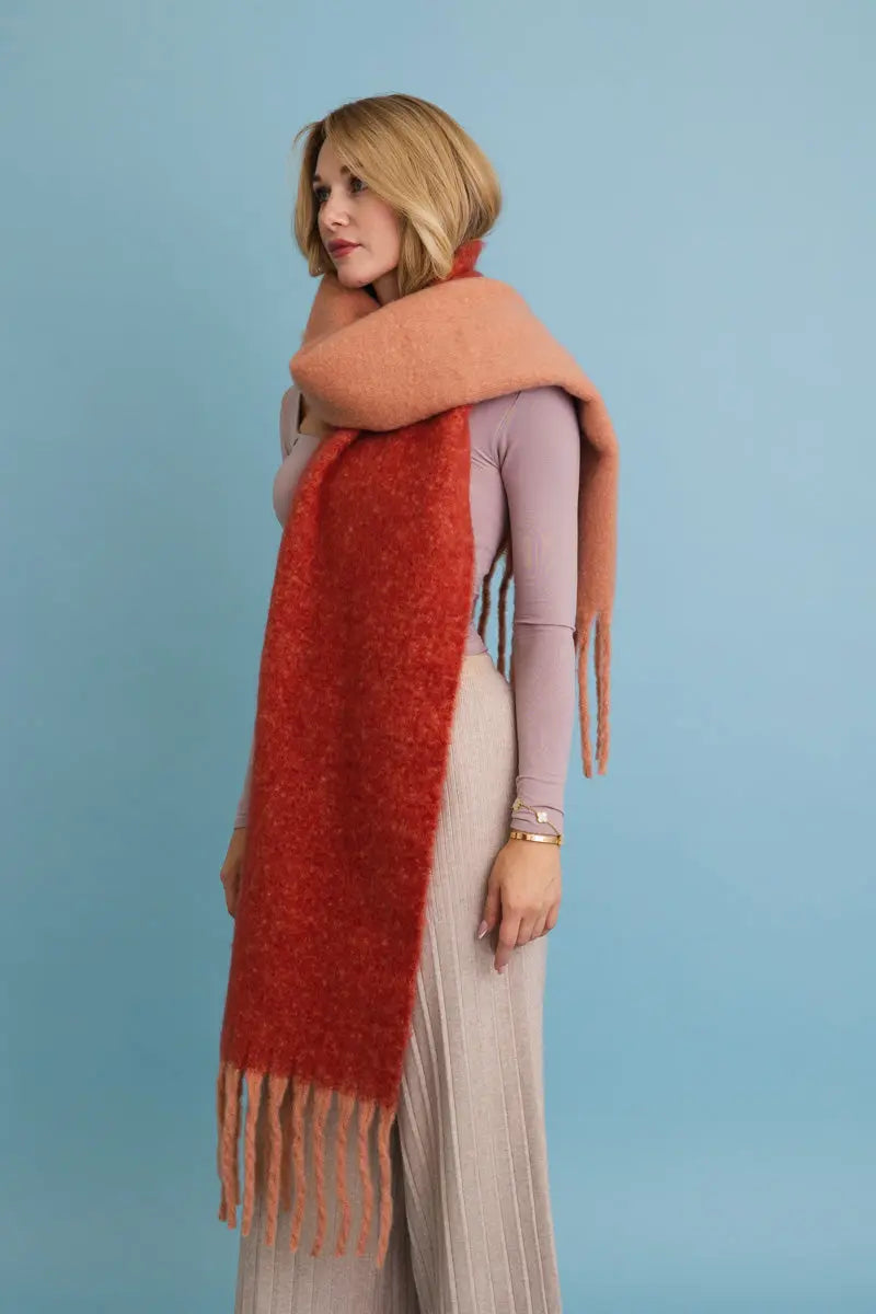 Cozy Solid Two Tone Tassel Scarf Leto Collection