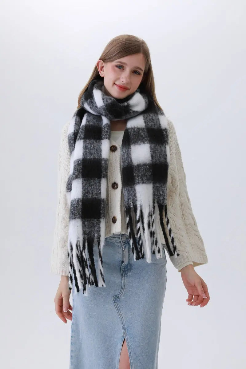 Classic Striped &amp; Checkered Scarf – Timeless Fringe Elegance🧣✨ Leto Collection