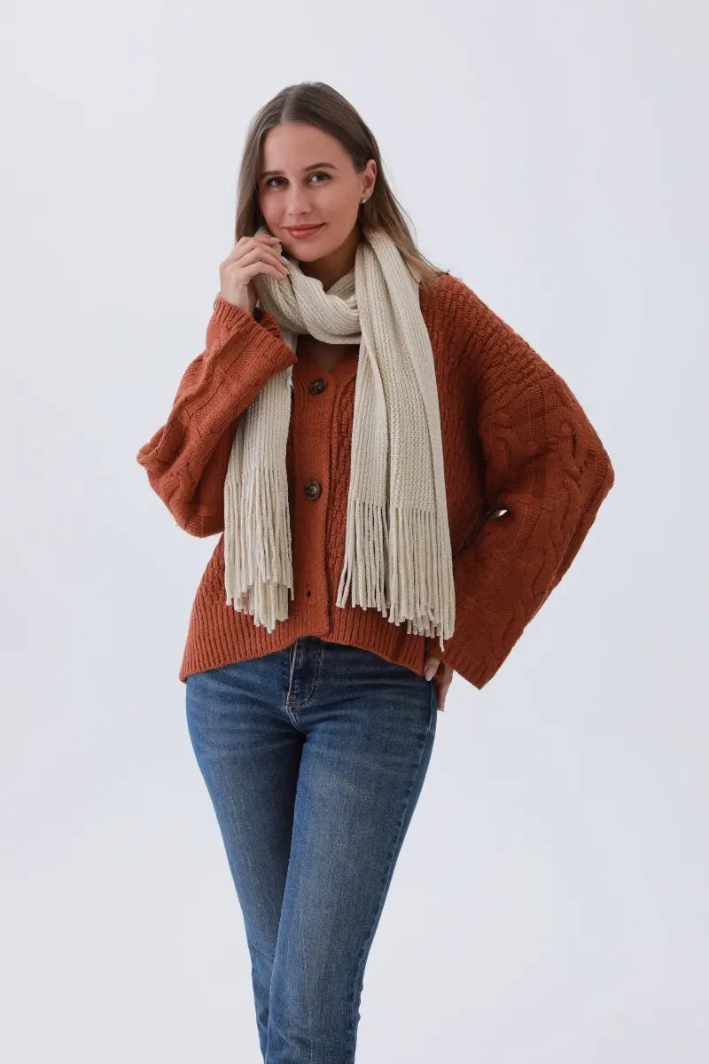 Luxe Chenille Knit Scarf – Plush Tassel Elegance☁️✨ Leto Collection