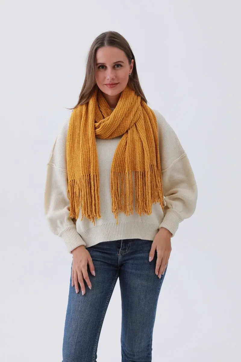 Luxe Chenille Knit Scarf – Plush Tassel Elegance☁️✨ Leto Collection