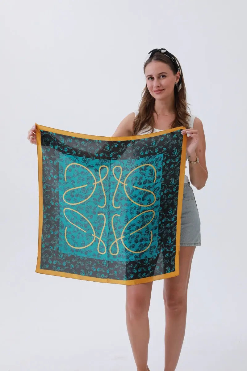 Turquoise Feather Bandana – Bohemian Silky Elegance🌿✨ Leto Collection