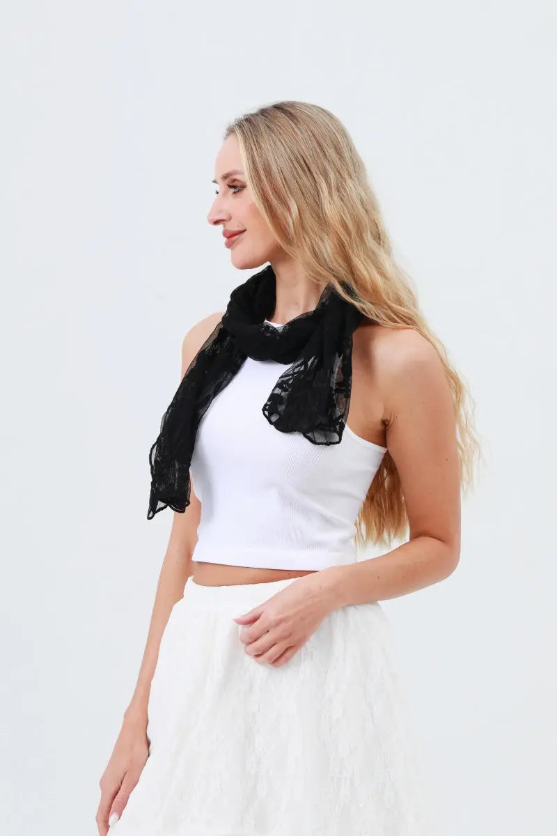 Delicate Mesh Embroidered Oblong Scarf – Sheer &amp; Airy Lightweight Wrap 🌬️ Leto Collection