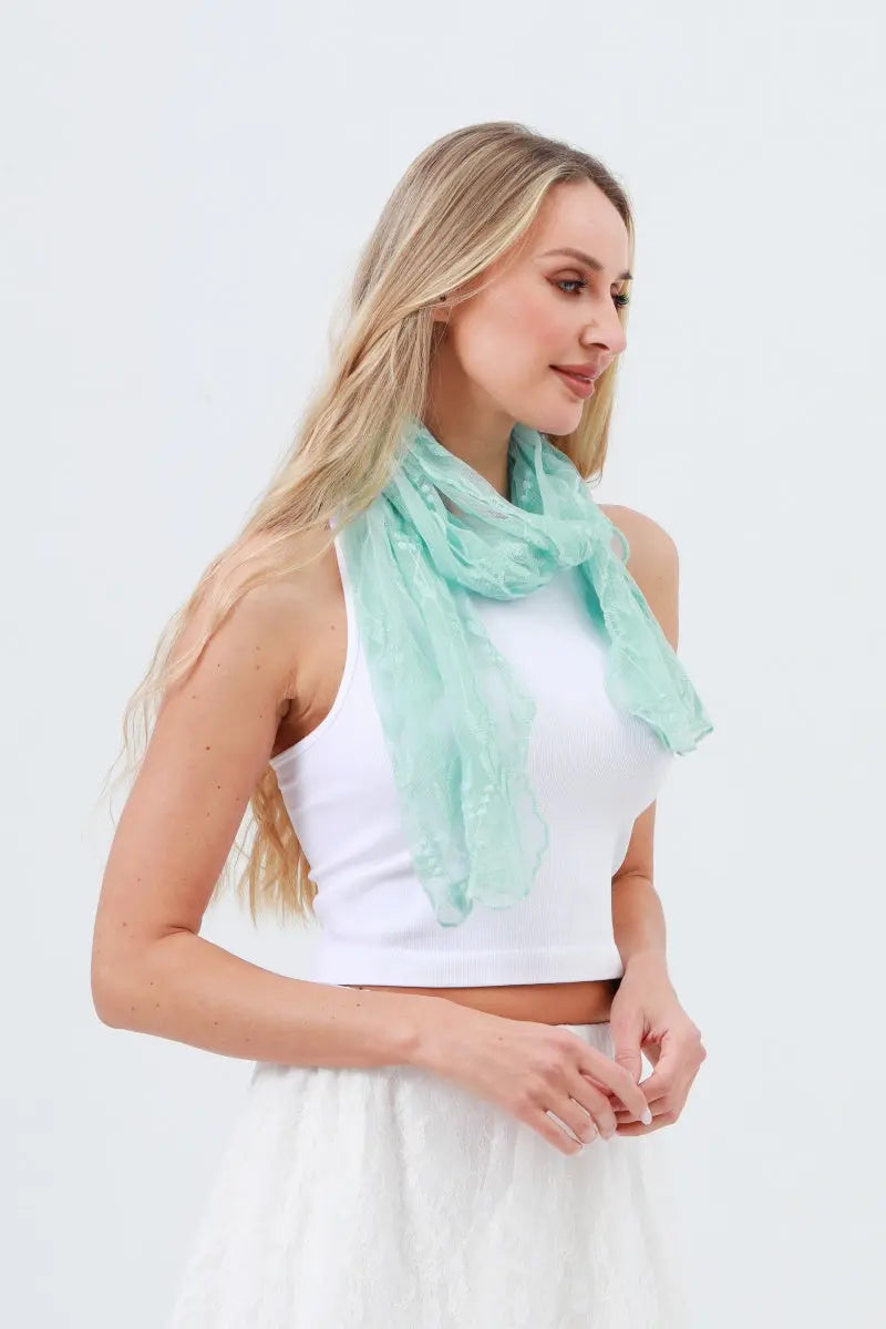 Delicate Mesh Embroidered Oblong Scarf – Sheer &amp; Airy Lightweight Wrap 🌬️ Leto Collection