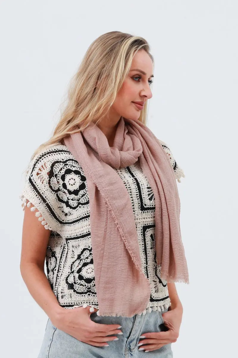 Crinkle Fringe Oblong Scarf – Lightweight &amp; Soft Wrap 🌬️🧣 Leto Collection