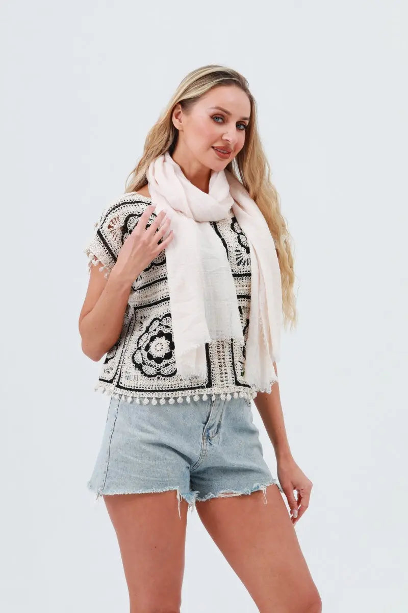Crinkle Fringe Oblong Scarf – Lightweight &amp; Soft Wrap 🌬️🧣 Leto Collection