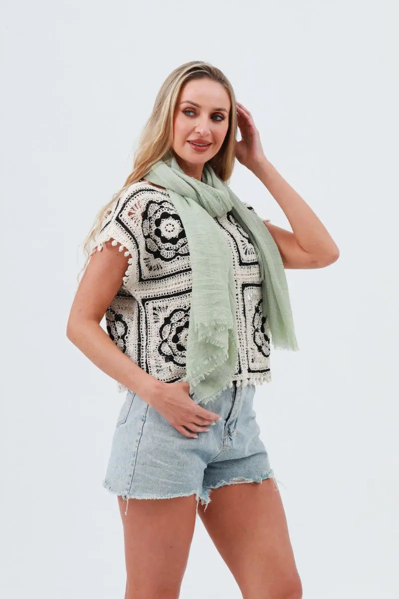 Crinkle Fringe Oblong Scarf – Lightweight &amp; Soft Wrap 🌬️🧣 Leto Collection