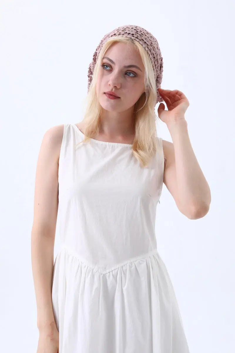 Boho Crochet Lace Head Scarf – Lightweight Floral Knit Headband
