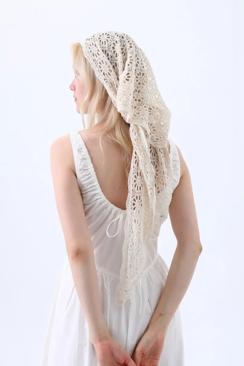 Bohemian Crochet Lace Triangle Shawl – Lightweight Head Wrap &amp; Cover-Up Leto Collection