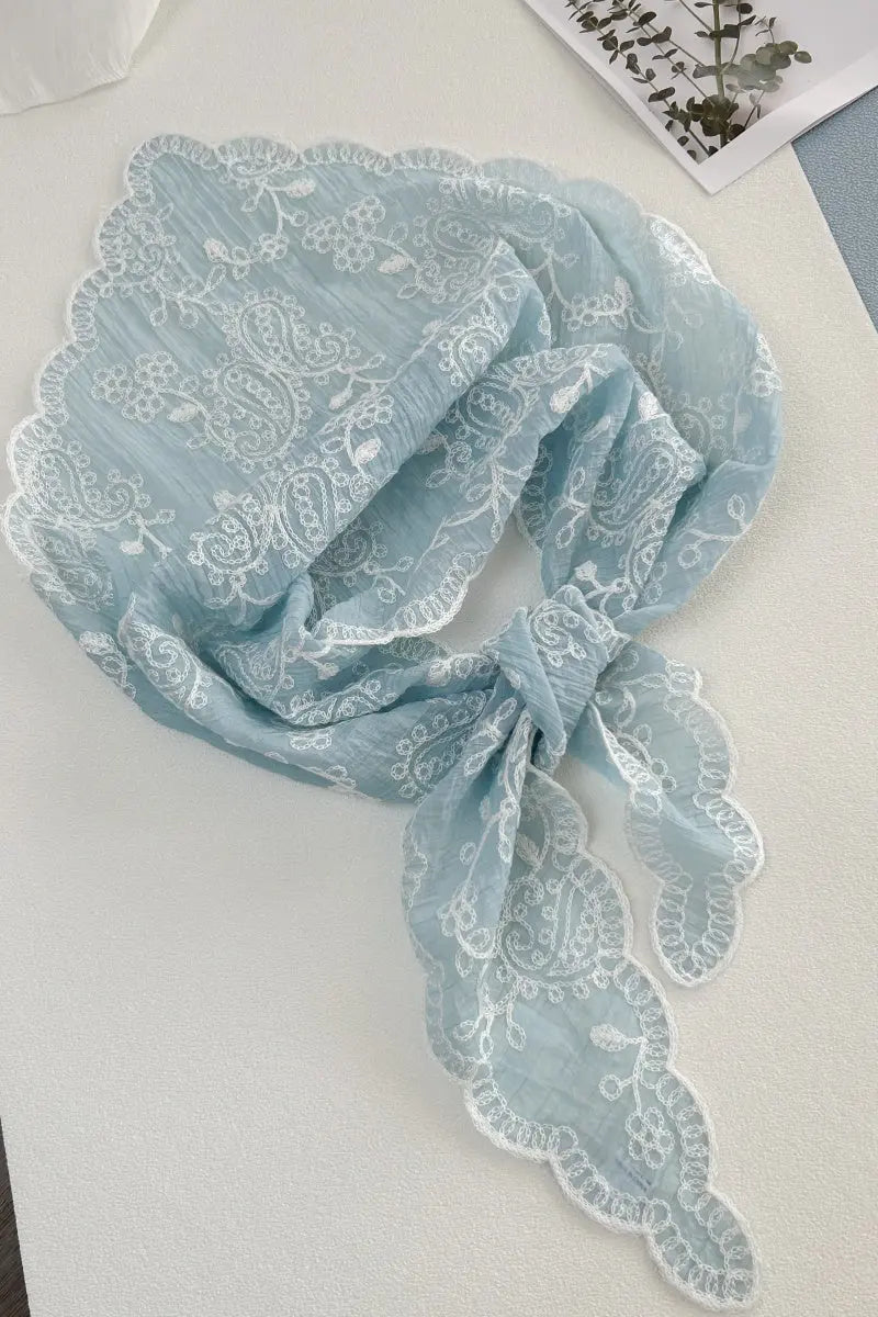 Boho Floral Embroidered Triangle Headscarf – Lightweight Casual Scarf