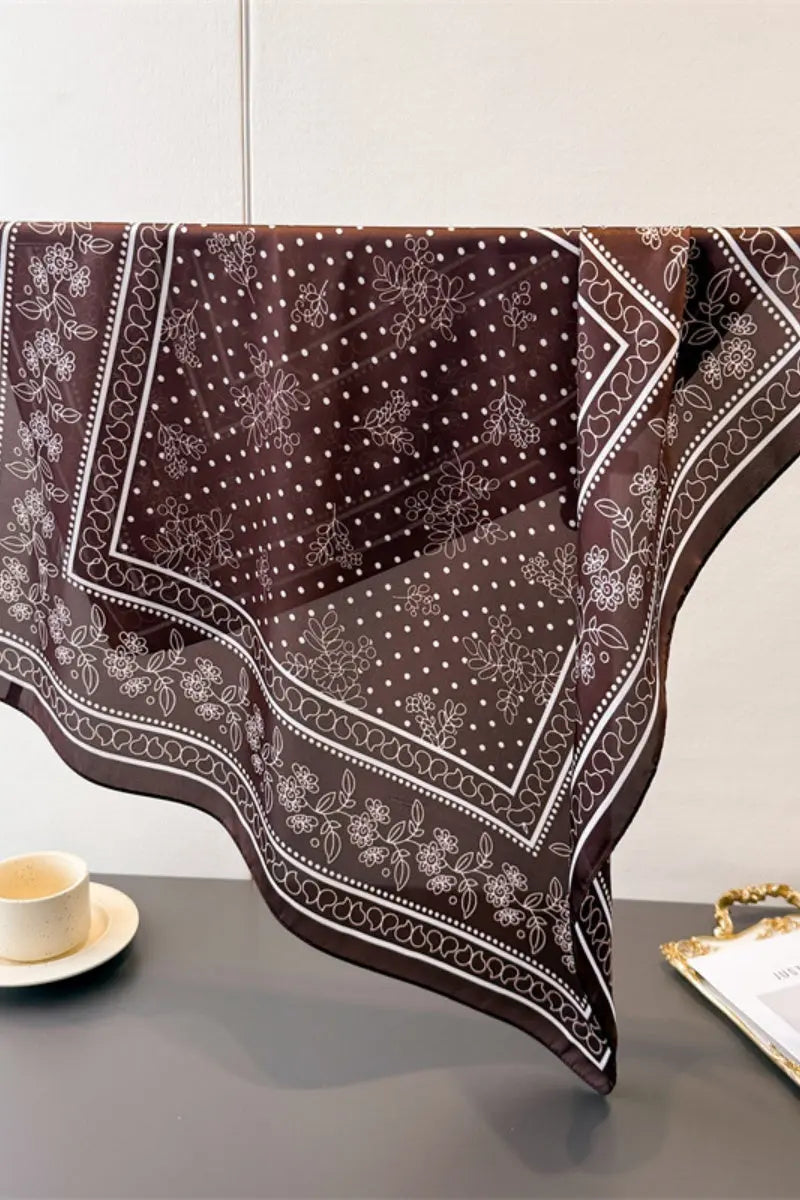 Floral Dot Print Satin Square Scarf – Soft &amp; Everyday Elegance