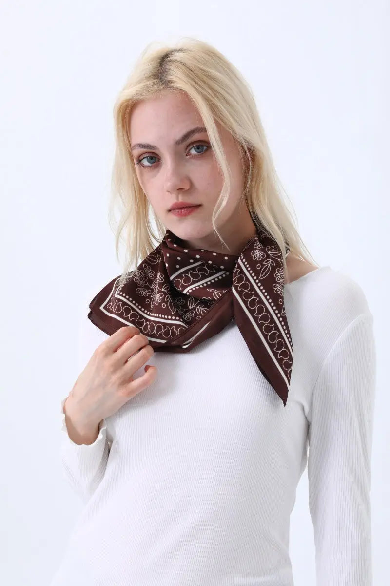 Floral Dot Print Satin Square Scarf – Soft &amp; Everyday Elegance