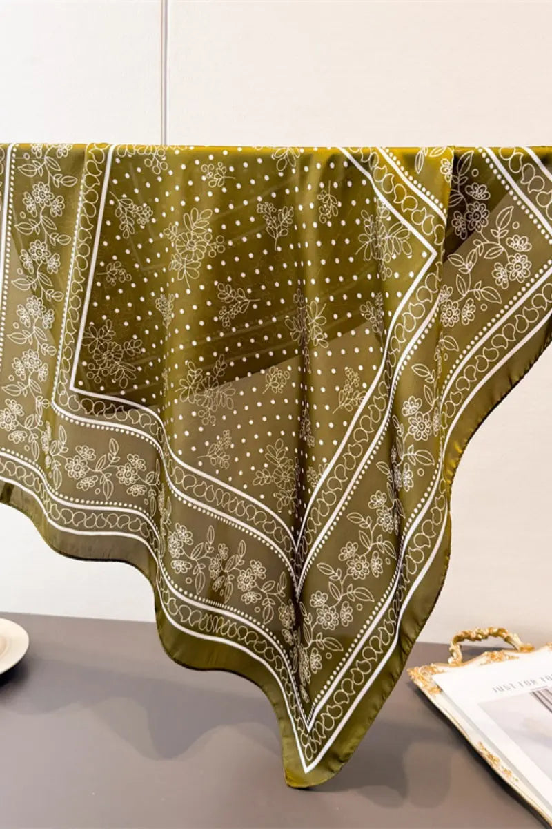 Floral Dot Print Satin Square Scarf – Soft &amp; Everyday Elegance