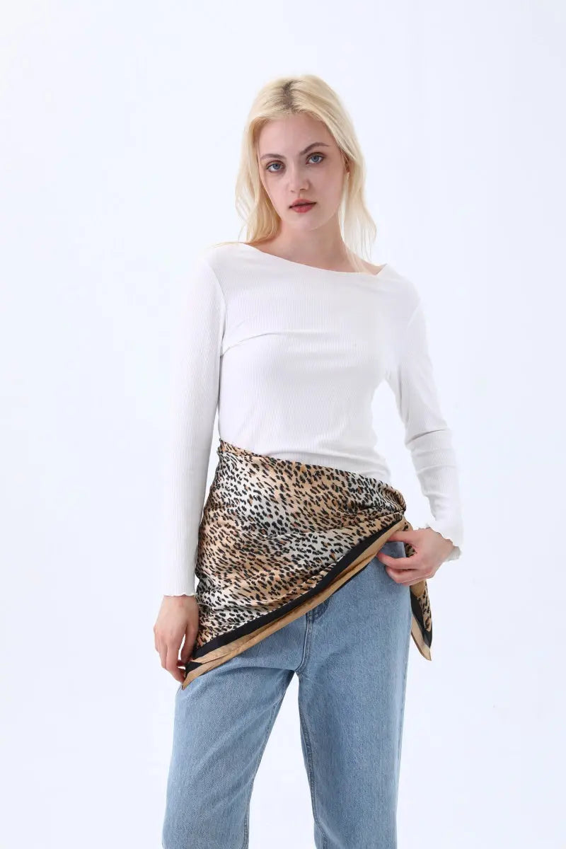 Classic Leopard Print Silk Scarf – Multi Purpose Neck &amp; Head Wrap Leto Collection