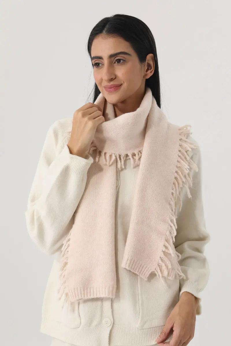 Women Solid Color Fringe Knit Scarf Soft Warm Plain Tassel Winter Wrap 🧣🤎 Leto Collection