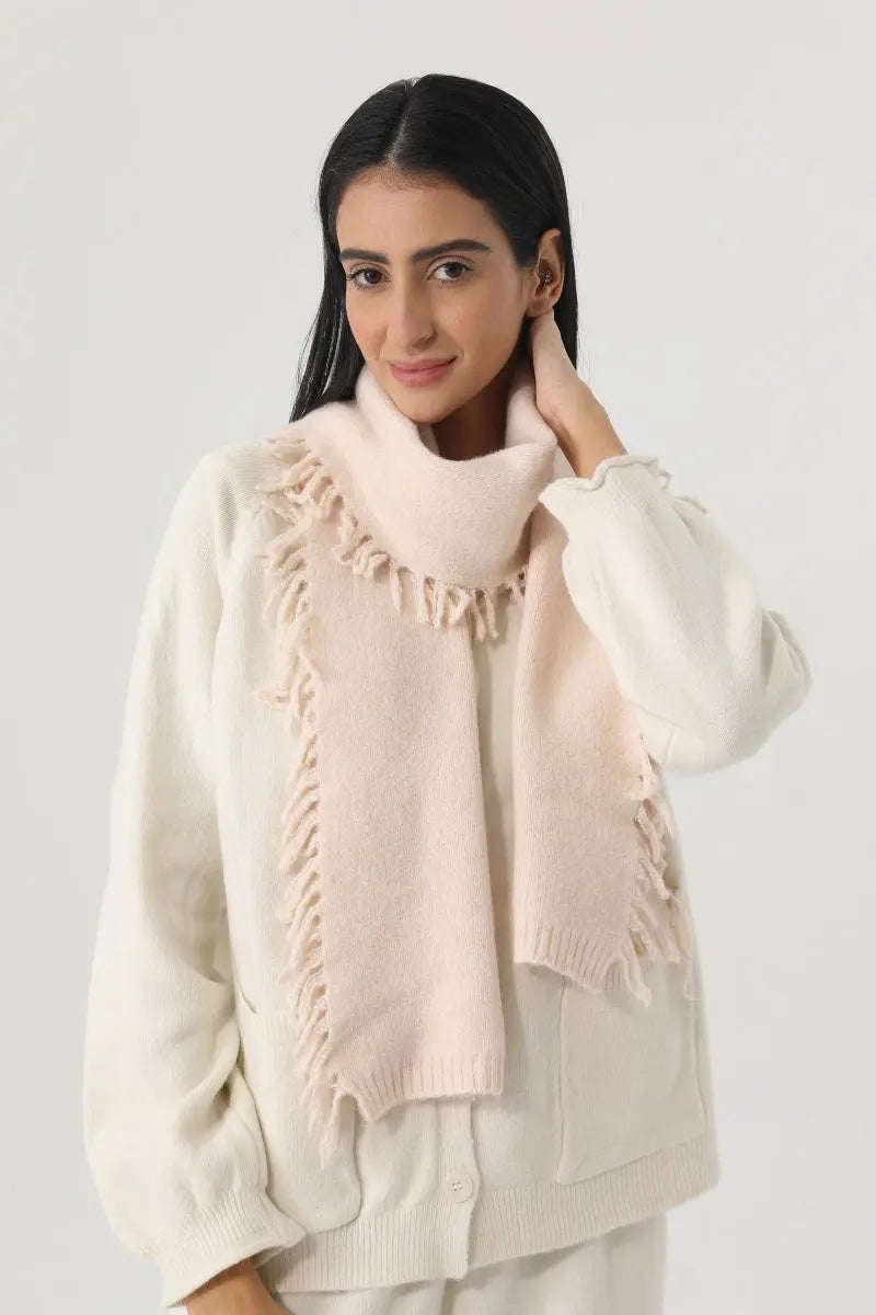 Women Solid Color Fringe Knit Scarf Soft Warm Plain Tassel Winter Wrap 🧣🤎 Leto Collection