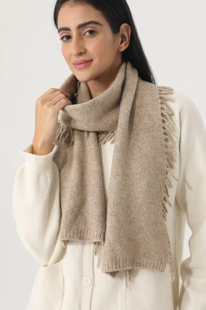 Women Solid Color Fringe Knit Scarf Soft Warm Plain Tassel Winter Wrap 🧣🤎 Leto Collection
