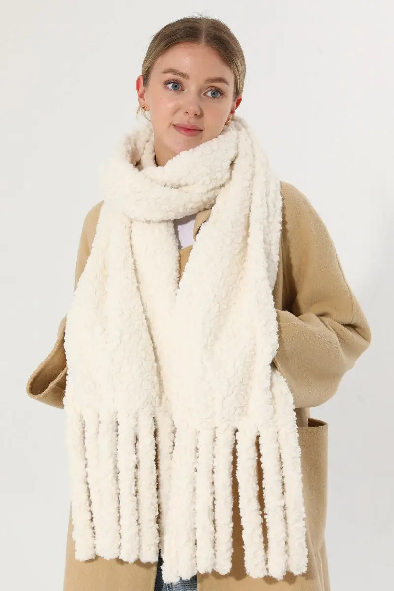 Plush Teddy Fleece Tassel Scarf Solid Warm Winter Women Shawl 🧣🤎 Leto Collection