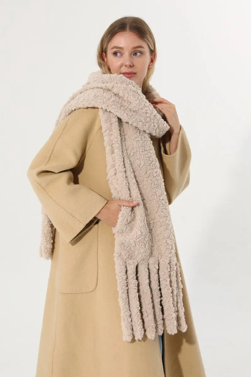 Plush Teddy Fleece Tassel Scarf Solid Warm Winter Women Shawl 🧣🤎 Leto Collection