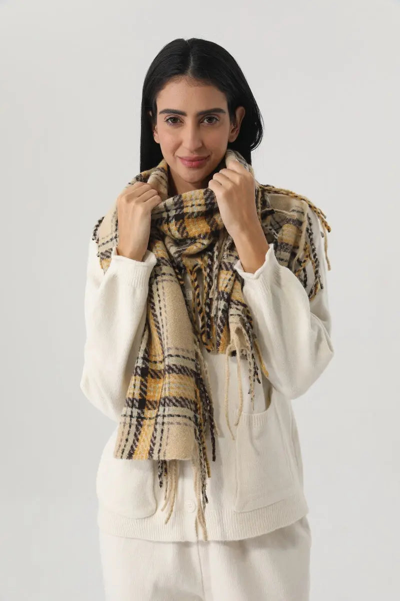 Vintage Plaid Tassel Women Warm Winter Neck Wrap Shawl