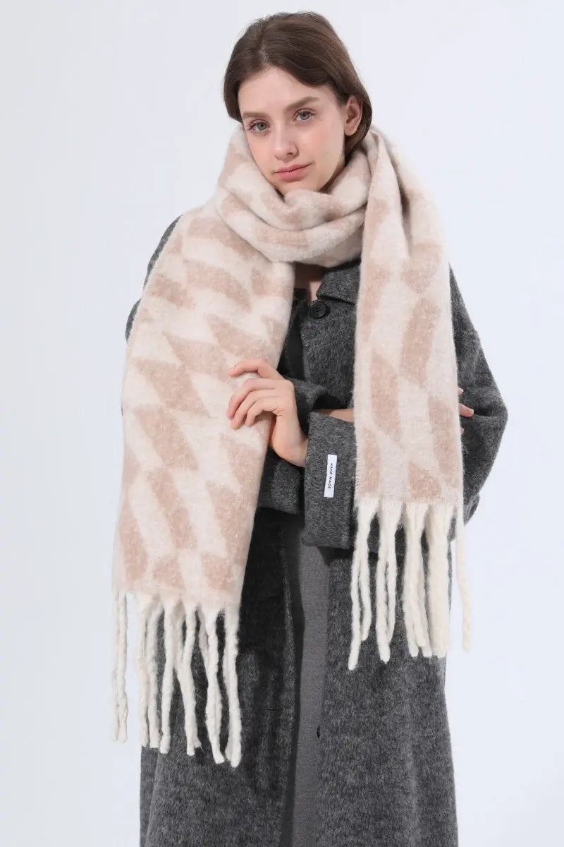 Women Abstract Diamond Check Tassel Scarf Soft Thick Winter Wrap Shawl 🧣✨ Leto Collection