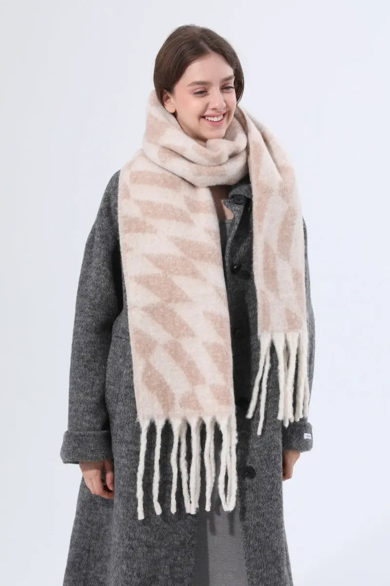 Women Abstract Diamond Check Tassel Scarf Soft Thick Winter Wrap Shawl 🧣✨ Leto Collection