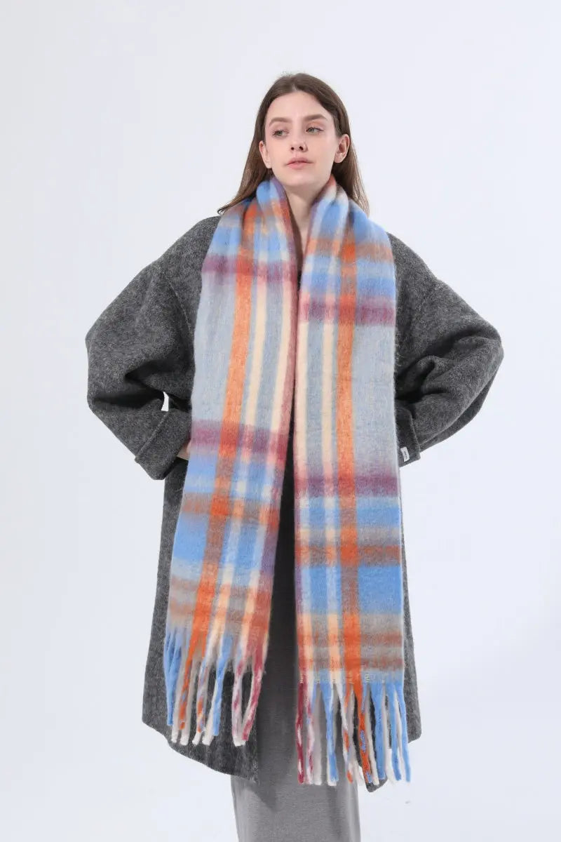 Women Color Block Plaid Tassel Scarf Soft Thick Warm Winter Wrap Shawl 🧣❄️ Leto Collection