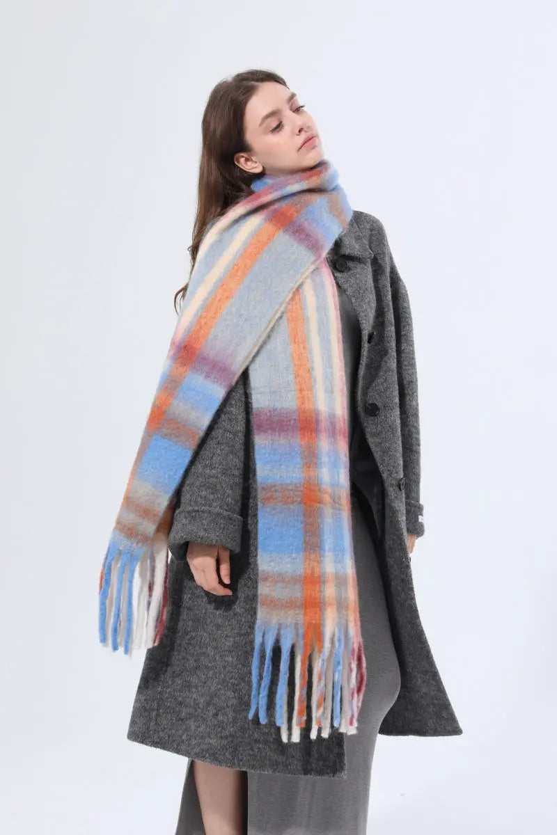 Women Color Block Plaid Tassel Scarf Soft Thick Warm Winter Wrap Shawl 🧣❄️ Leto Collection