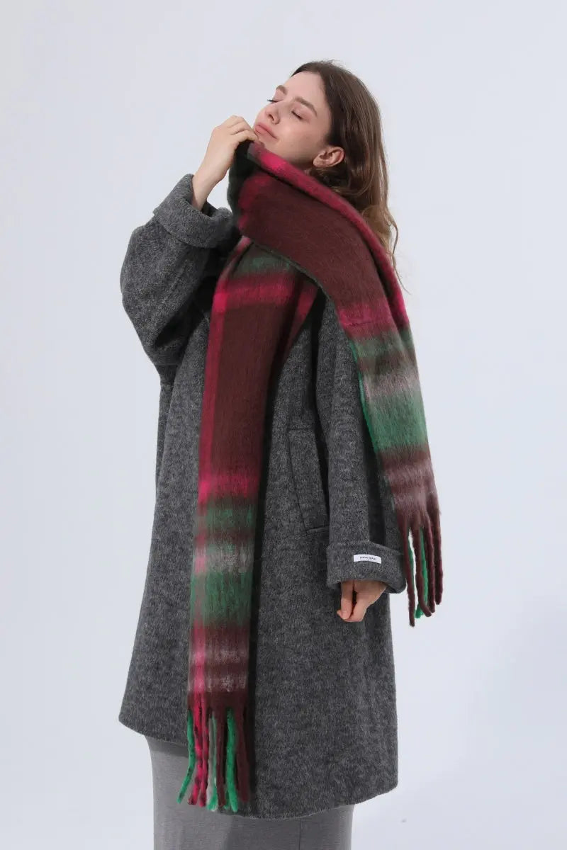Women Color Block Plaid Tassel Scarf Soft Thick Warm Winter Wrap Shawl 🧣❄️ Leto Collection