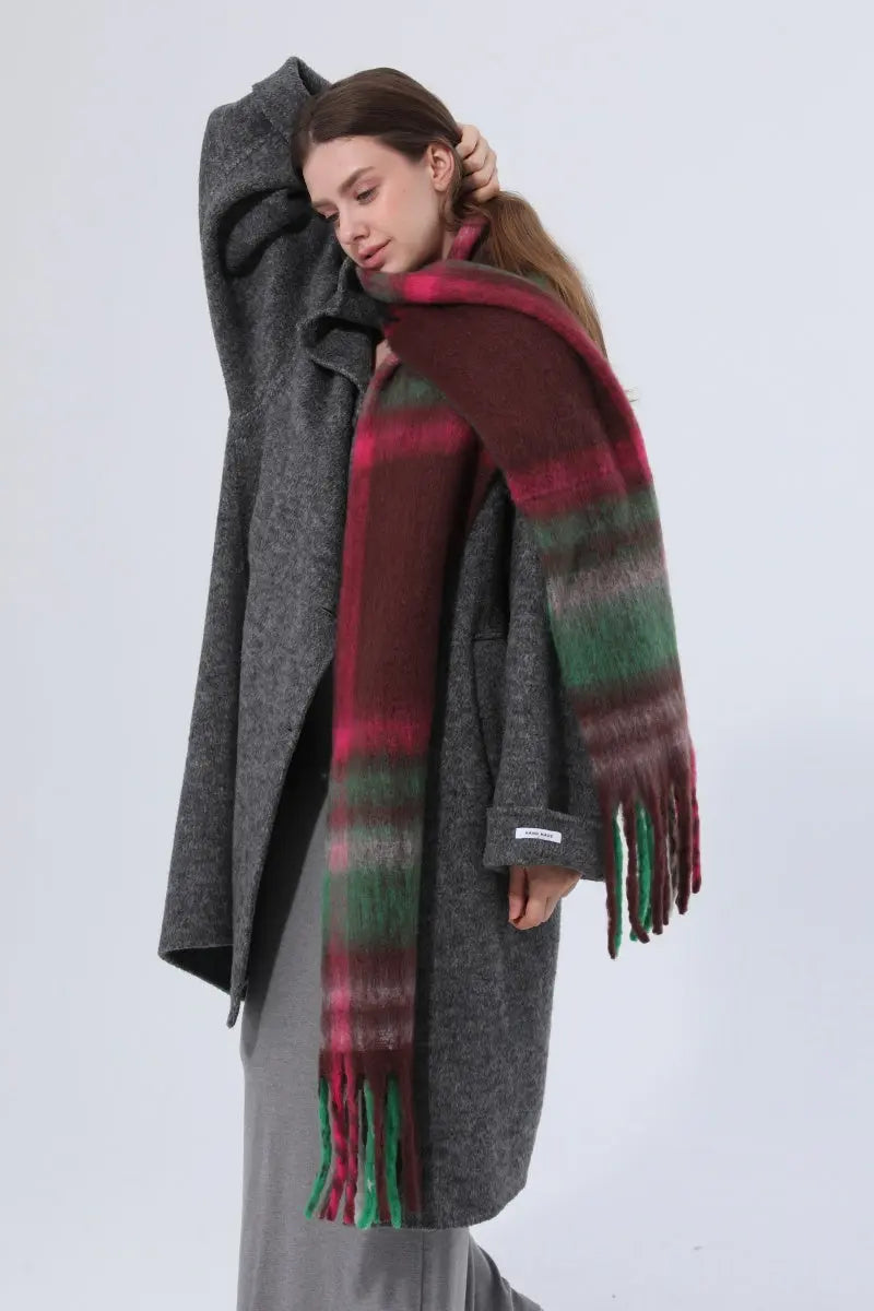 Women Color Block Plaid Tassel Scarf Soft Thick Warm Winter Wrap Shawl 🧣❄️ Leto Collection