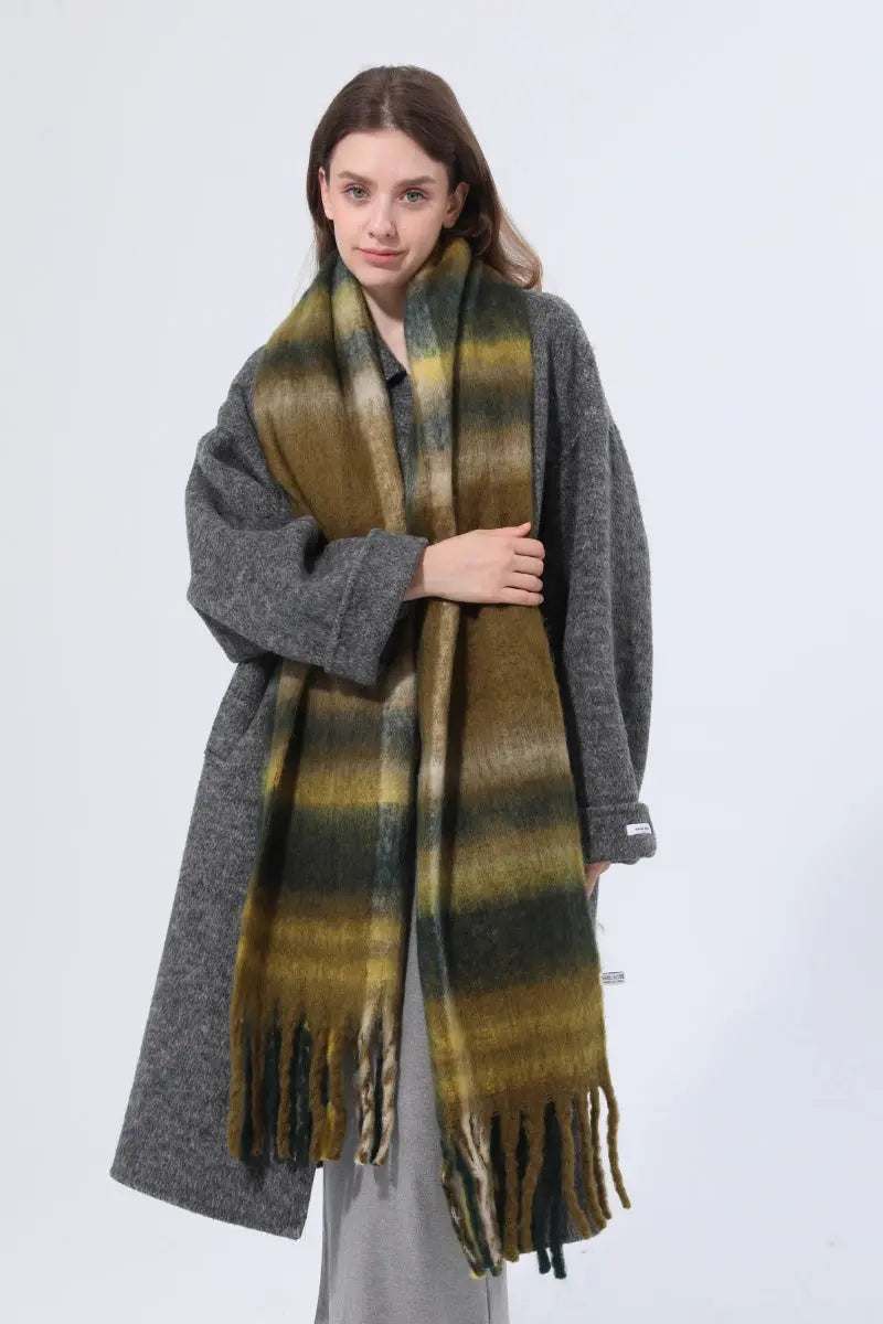 Women Color Block Plaid Tassel Scarf Soft Thick Warm Winter Wrap Shawl 🧣❄️ Leto Collection