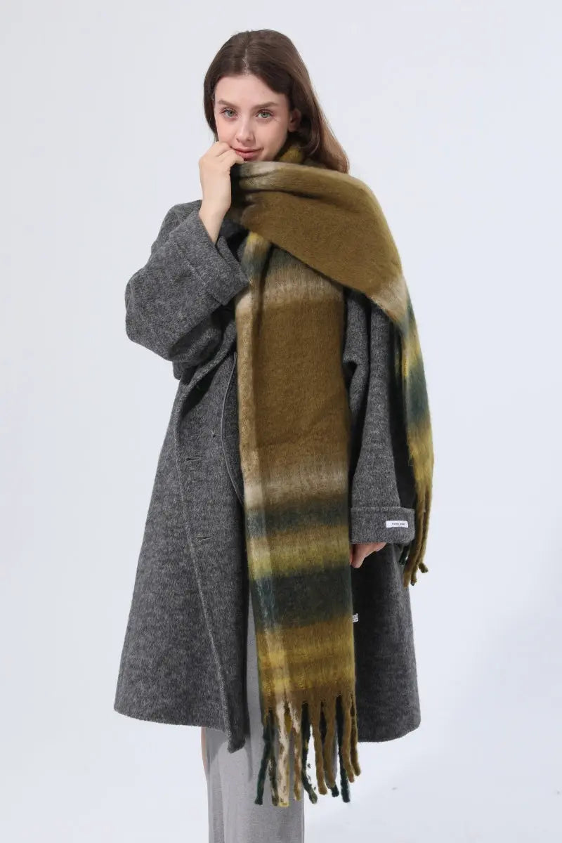 Women Color Block Plaid Tassel Scarf Soft Thick Warm Winter Wrap Shawl 🧣❄️ Leto Collection