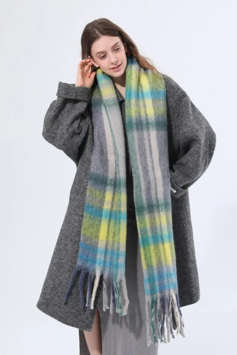Women Color Block Plaid Tassel Scarf Soft Thick Warm Winter Wrap Shawl 🧣❄️ Leto Collection