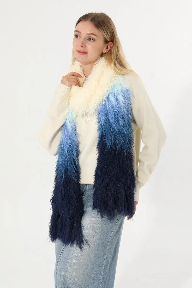 Women Ombre Fluffy Faux Fur Winter Scarf with Tassels 🧣❄️ Leto Collection
