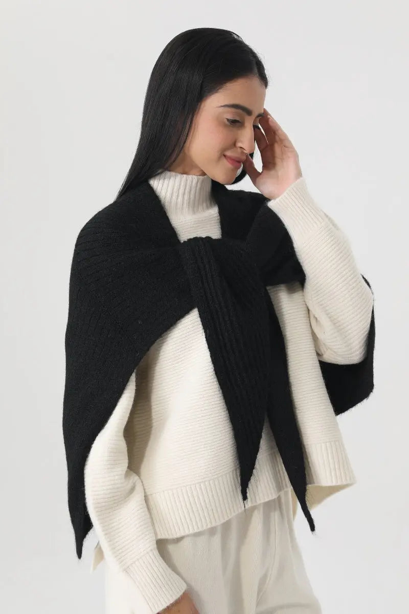 Women Earth Tone Knit Triangle Shawl Warm Cape Wrap 🧤🍂 Leto Collection