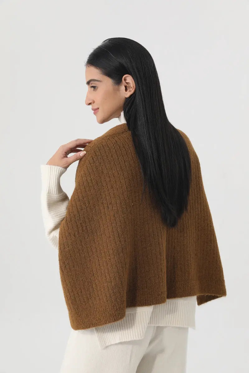 Women Earth Tone Knit Triangle Shawl Warm Cape Wrap 🧤🍂 Leto Collection