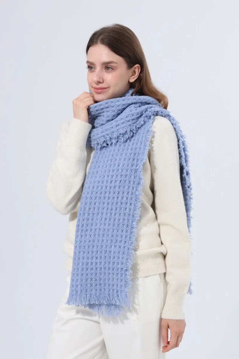 Women Waffle Knit Scarf Soft Fringe Solid Winter Shawl 🧶🤎 Leto Collection