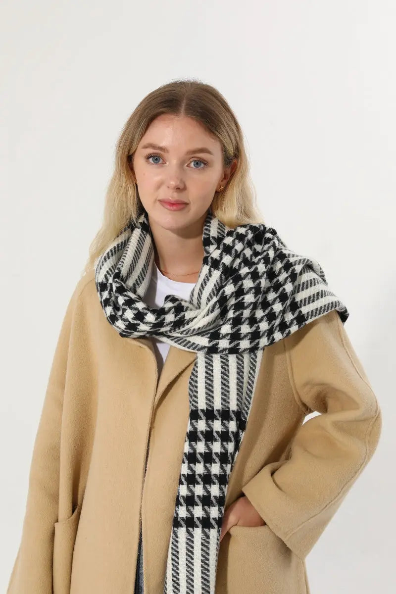 Classic Houndstooth Tassel Scarf Soft Warm Women Winter Shawl 🧣✨ Leto Collection