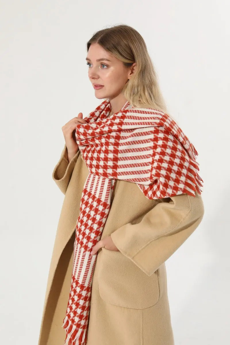 Classic Houndstooth Tassel Scarf Soft Warm Women Winter Shawl 🧣✨ Leto Collection