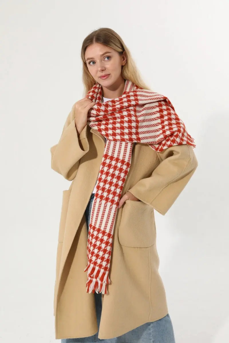 Classic Houndstooth Tassel Scarf Soft Warm Women Winter Shawl 🧣✨ Leto Collection