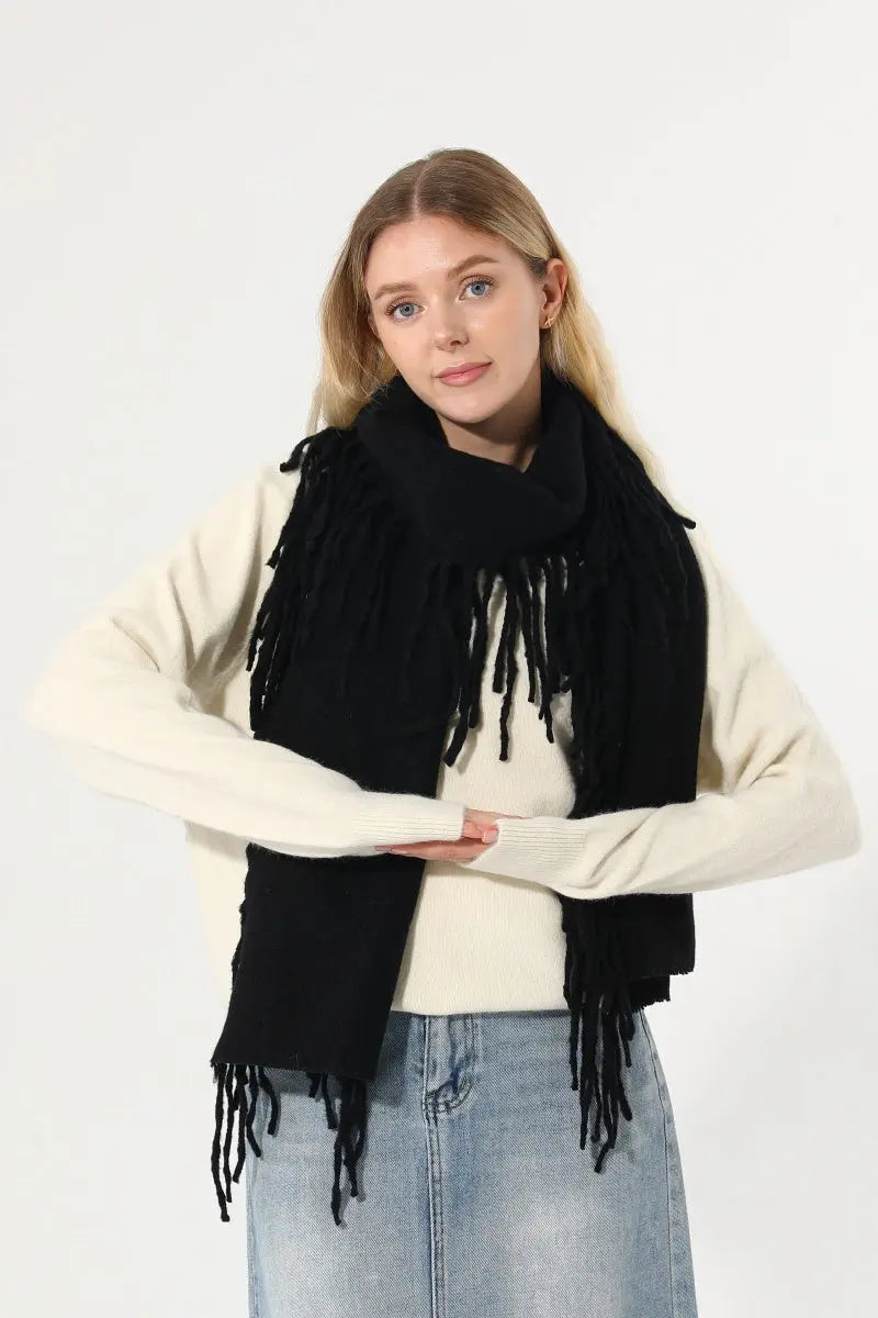 Women Solid Knit Tassel Scarf Thick Warm Winter Shawl 🧶❄️ Leto Collection