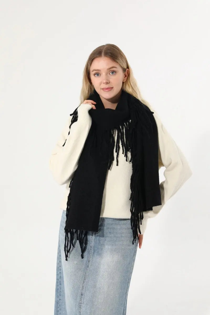 Women Solid Knit Tassel Scarf Thick Warm Winter Shawl 🧶❄️ Leto Collection