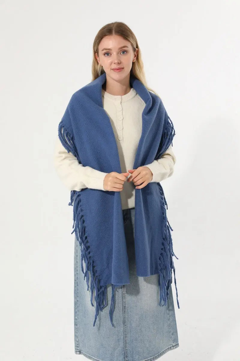 Women Solid Knit Tassel Scarf Thick Warm Winter Shawl 🧶❄️ Leto Collection