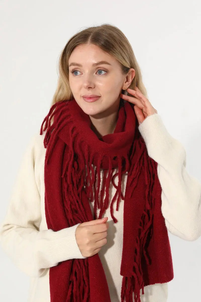 Women Solid Knit Tassel Scarf Thick Warm Winter Shawl 🧶❄️ Leto Collection