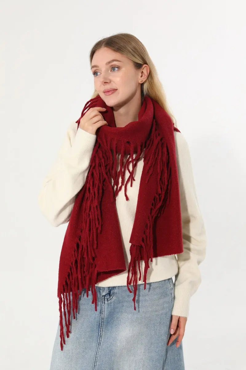 Women Solid Knit Tassel Scarf Thick Warm Winter Shawl 🧶❄️ Leto Collection