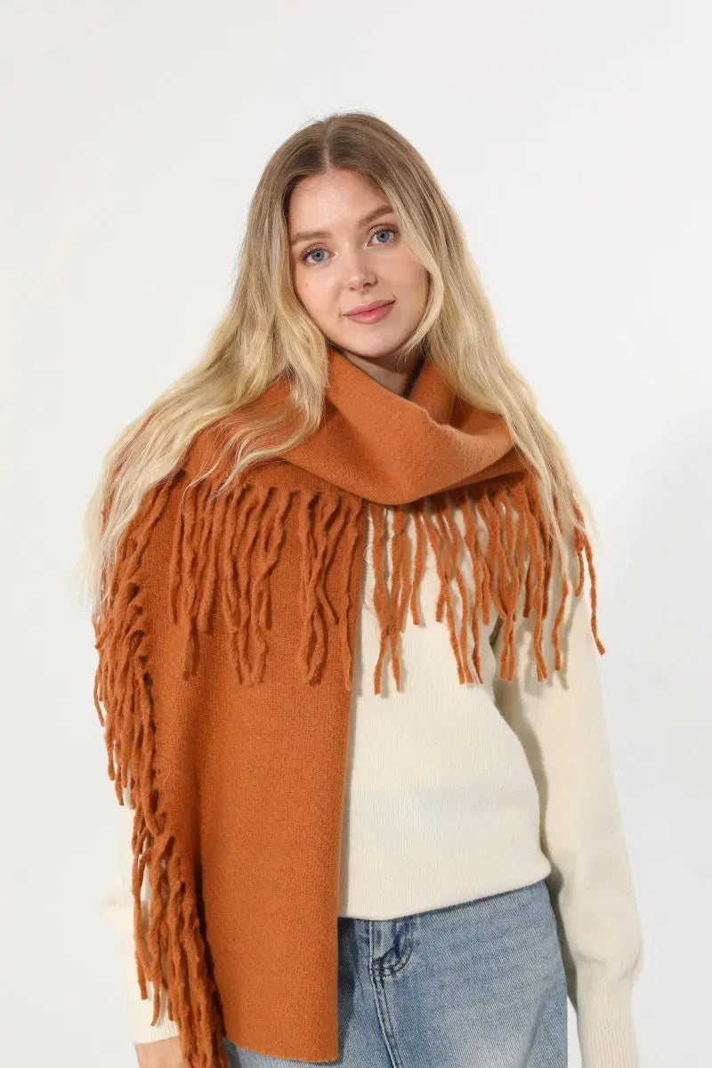 Women Solid Knit Tassel Scarf Thick Warm Winter Shawl 🧶❄️ Leto Collection