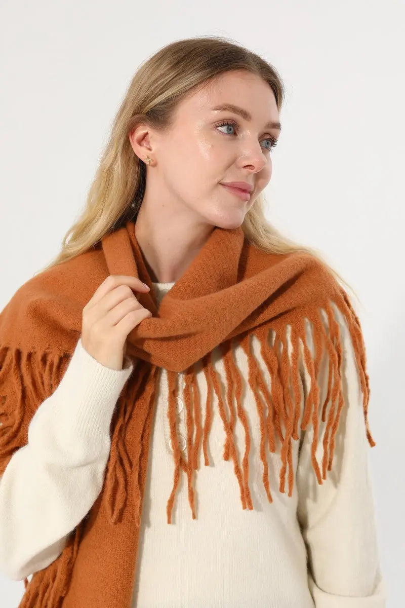 Women Solid Knit Tassel Scarf Thick Warm Winter Shawl 🧶❄️ Leto Collection